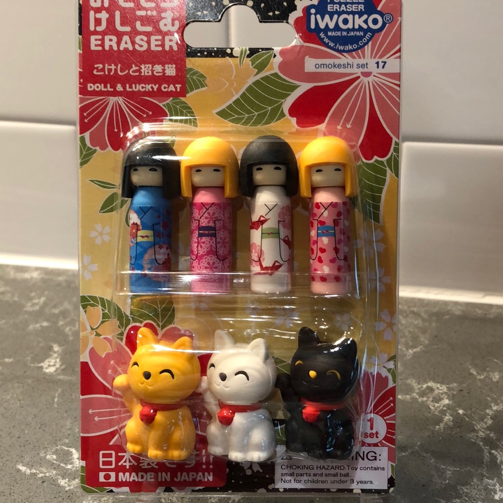 Adorable doll & lucky cat Eraser set